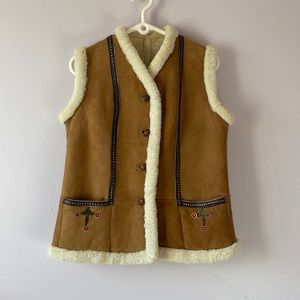 Vintage suede leather thick Sherpa lined Vest size Medium